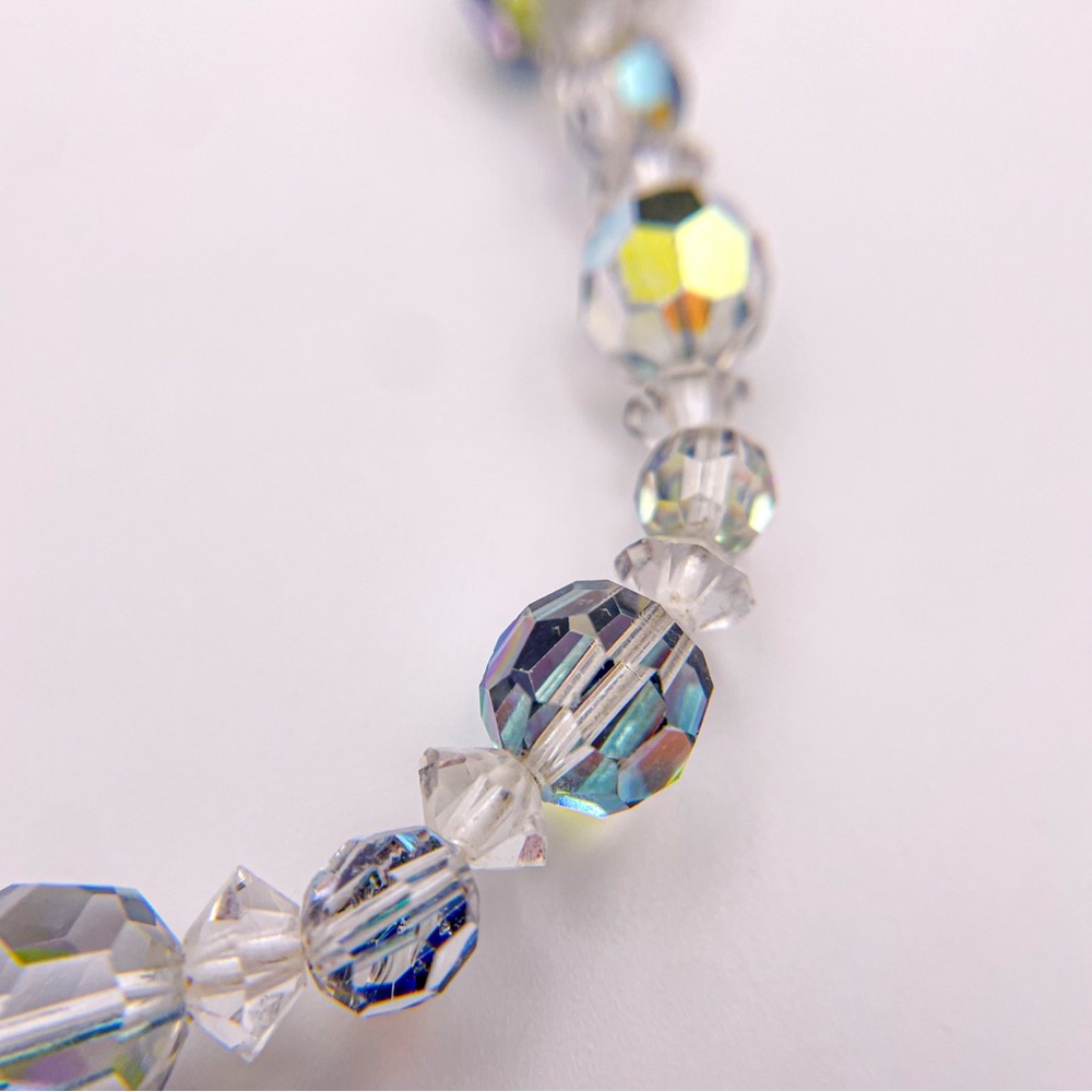 Vintage Coro 1950’s Clear Aurora Borealis AB Faceted Crystal Choker Necklace - Picture 3 of 9